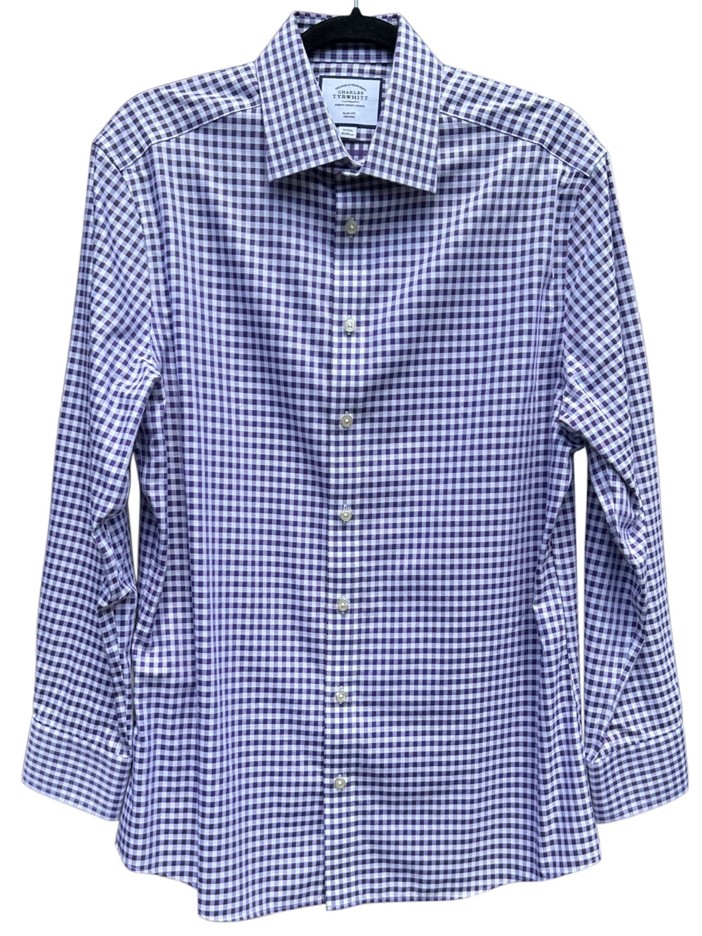 Charles Tyrwhitt Slim Fit Purple Gingham Check Dress Shirt 16 34/35 Cotton